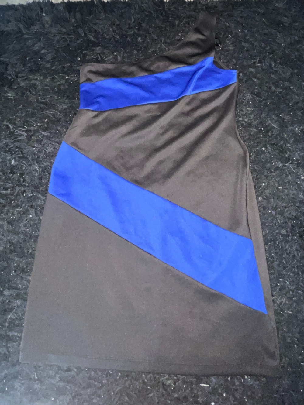 Lilly Rose Black and Royal Blue Diagonal Colorblock one shoulder Dress